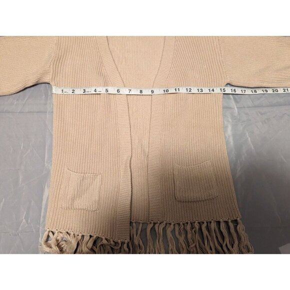 Beige Little Girls Size Youth Large Open Front Long Sleeve Cardigan - Picture 5 of 7